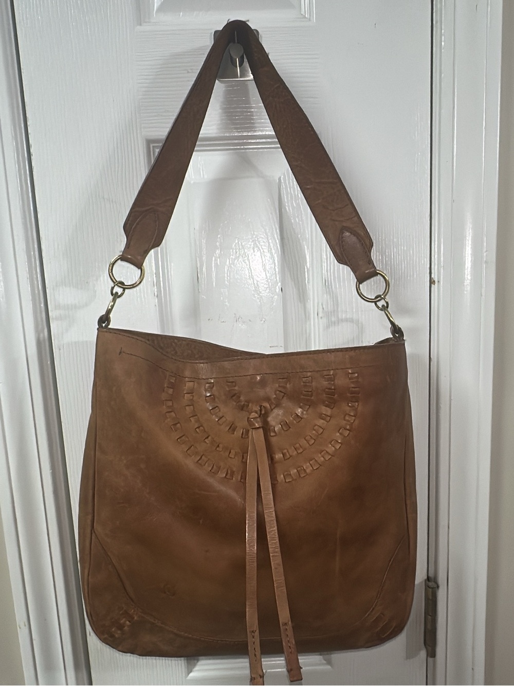 Born Brown Leather Shoulder Hobo with Tassel Accent 11x13 (bags19)